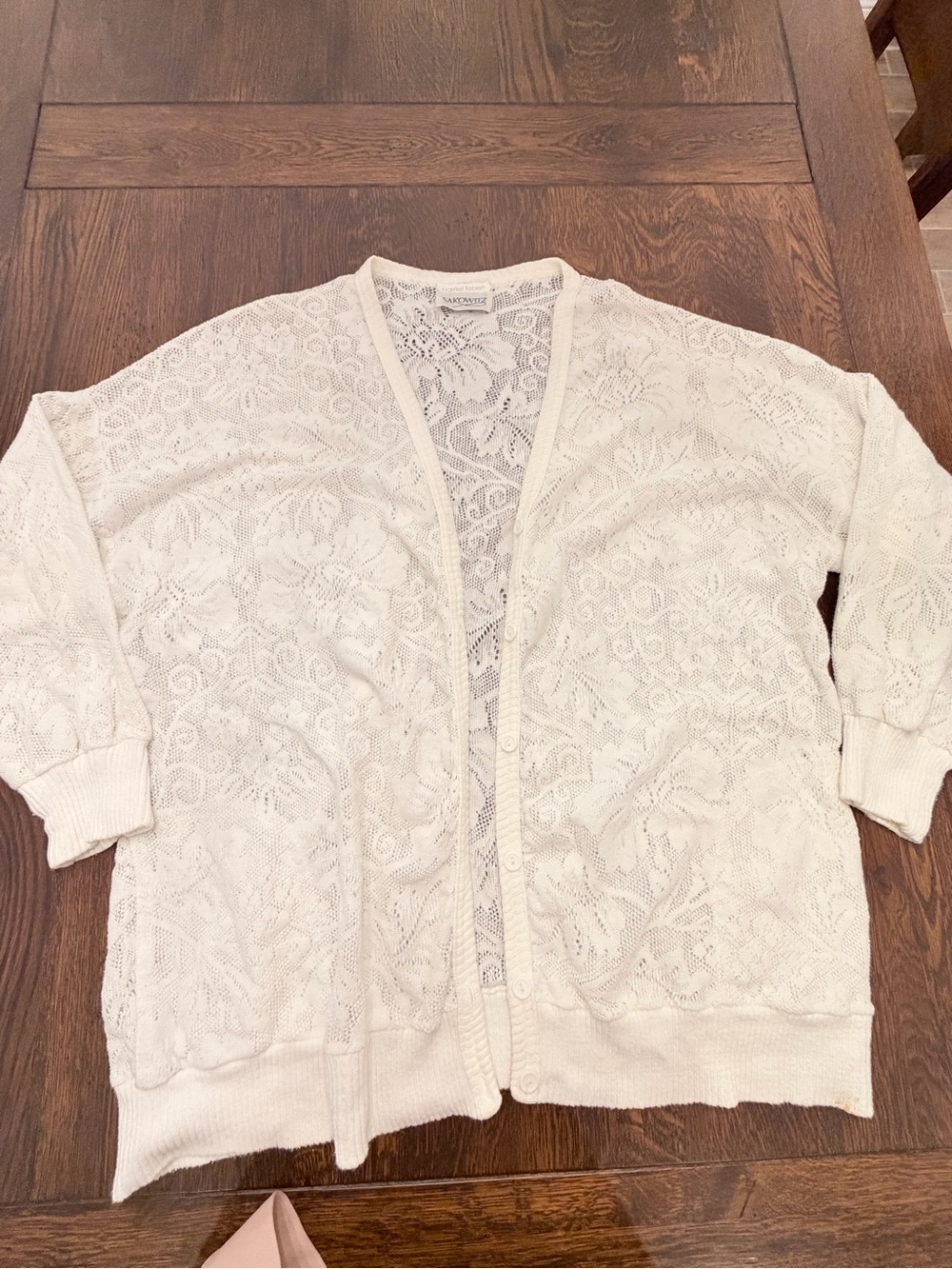 White Sheer Floral Lace Knit Button-Front Cardigan Size Medium - Picture 6 of 10